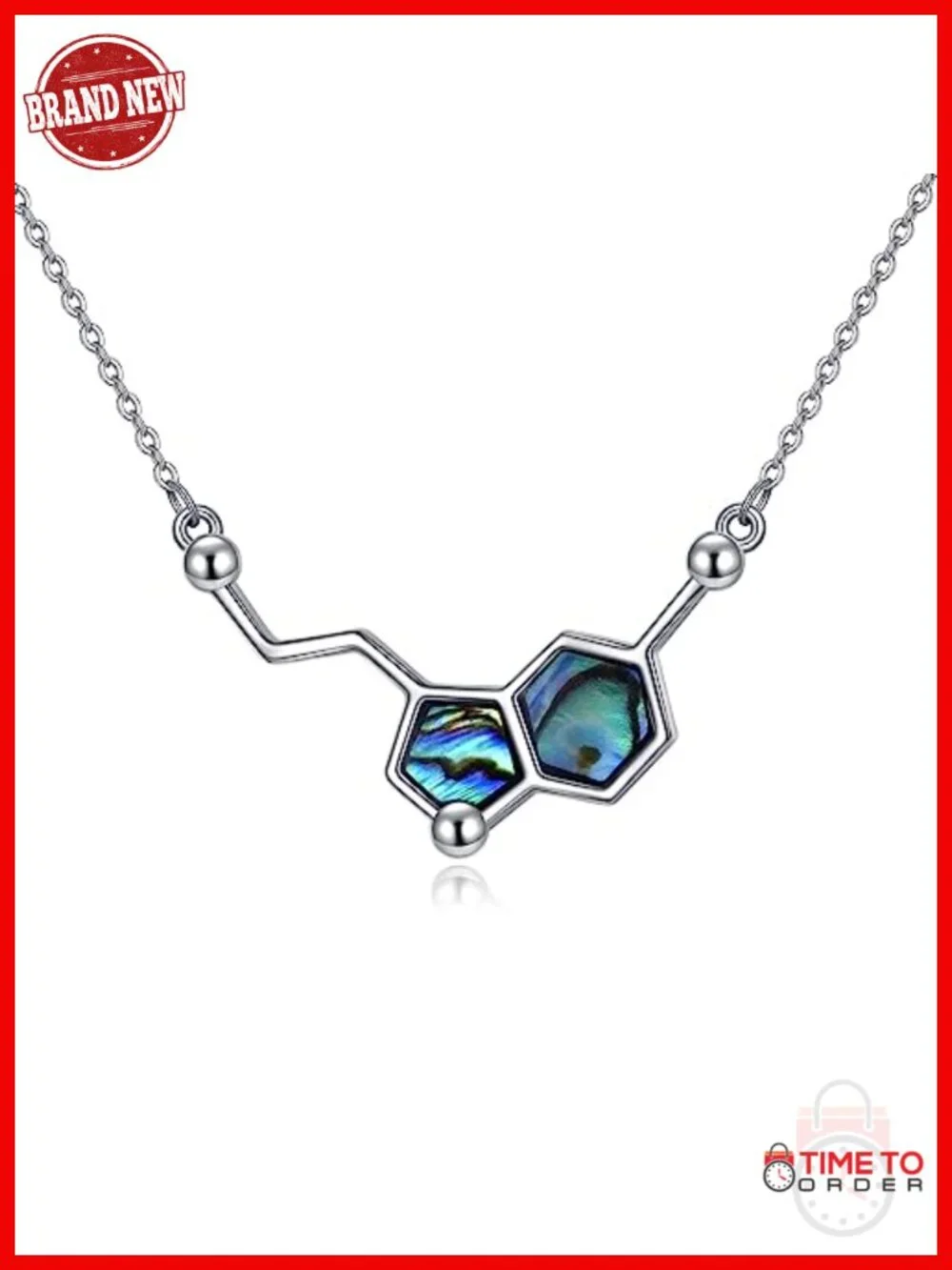 Serotonin Molecule Pendant Necklace 925 Sterling Silver Abalone Shell